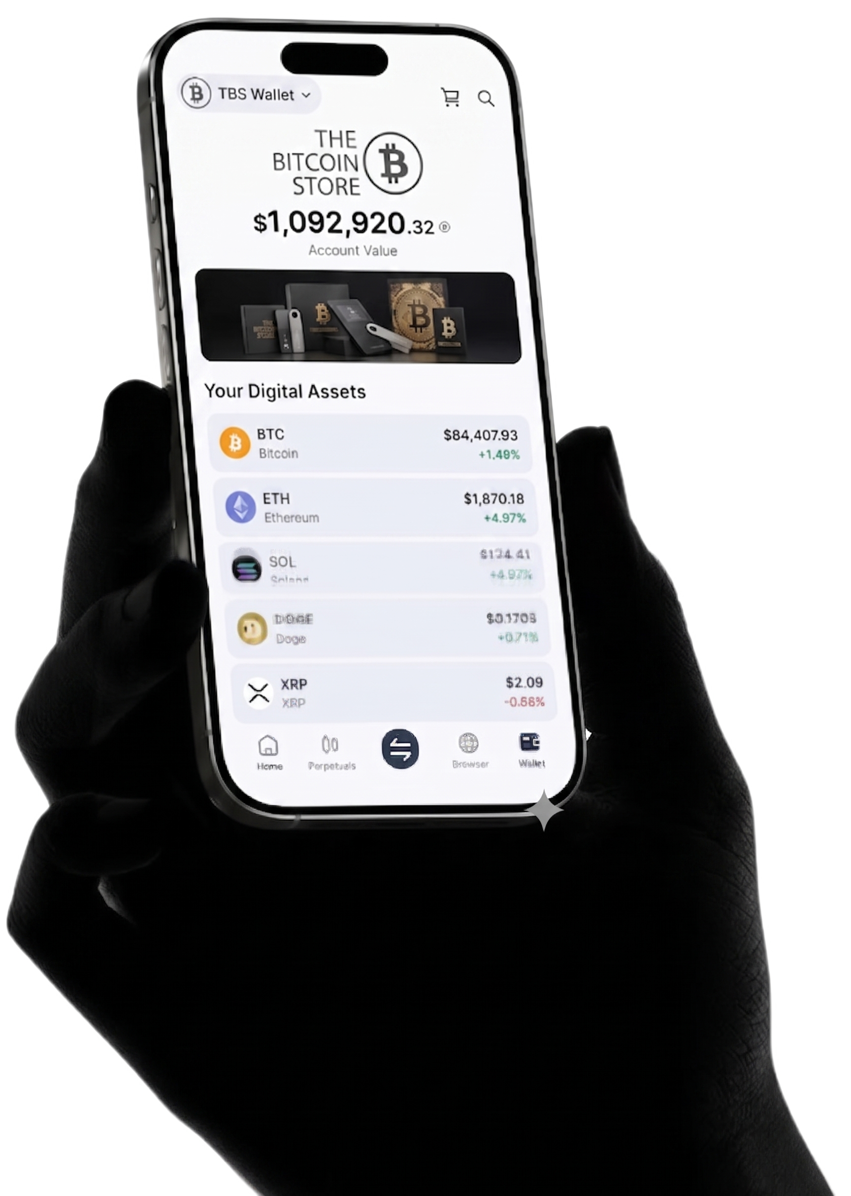 A hardware wallet held in hand